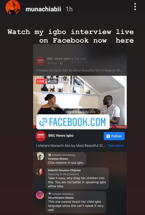 At least I can speak something" - Former beauty queen, Munachi Abii reacts after being shamed for not speaking fluent Igbo