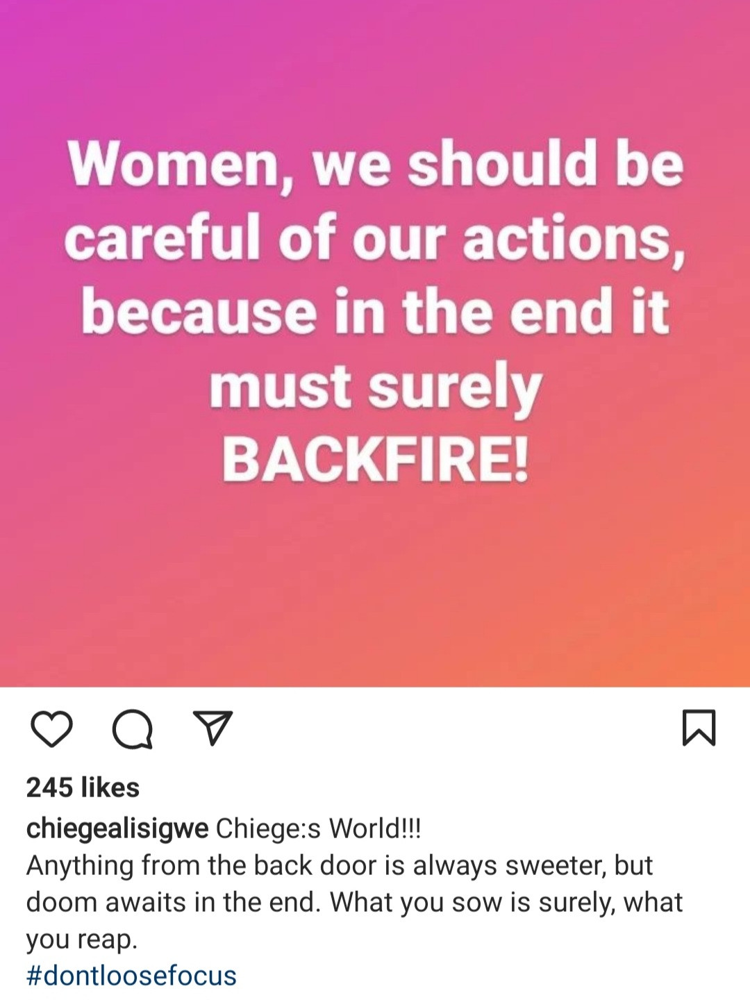 Anything from the back door is always sweeter but doom awaits in the end" Actress Chiege Alisigwe warns women to be careful of their actions
