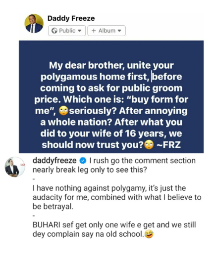 Unite your polygamous home first - Daddy Freeze tells Yul Edochie after the actor came online to ask Nigerians to unite and buy him a presidential nomination form
