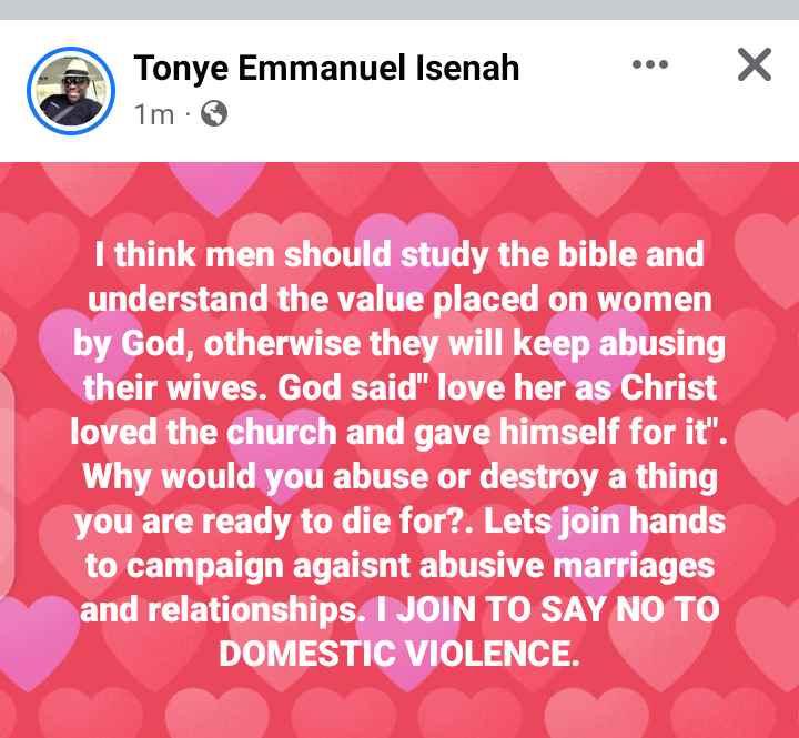 I think men should study the bible and understand the value placed on women by God, otherwise.... Rt. Hon. Tonye Emmanuel Isenah (PhD)