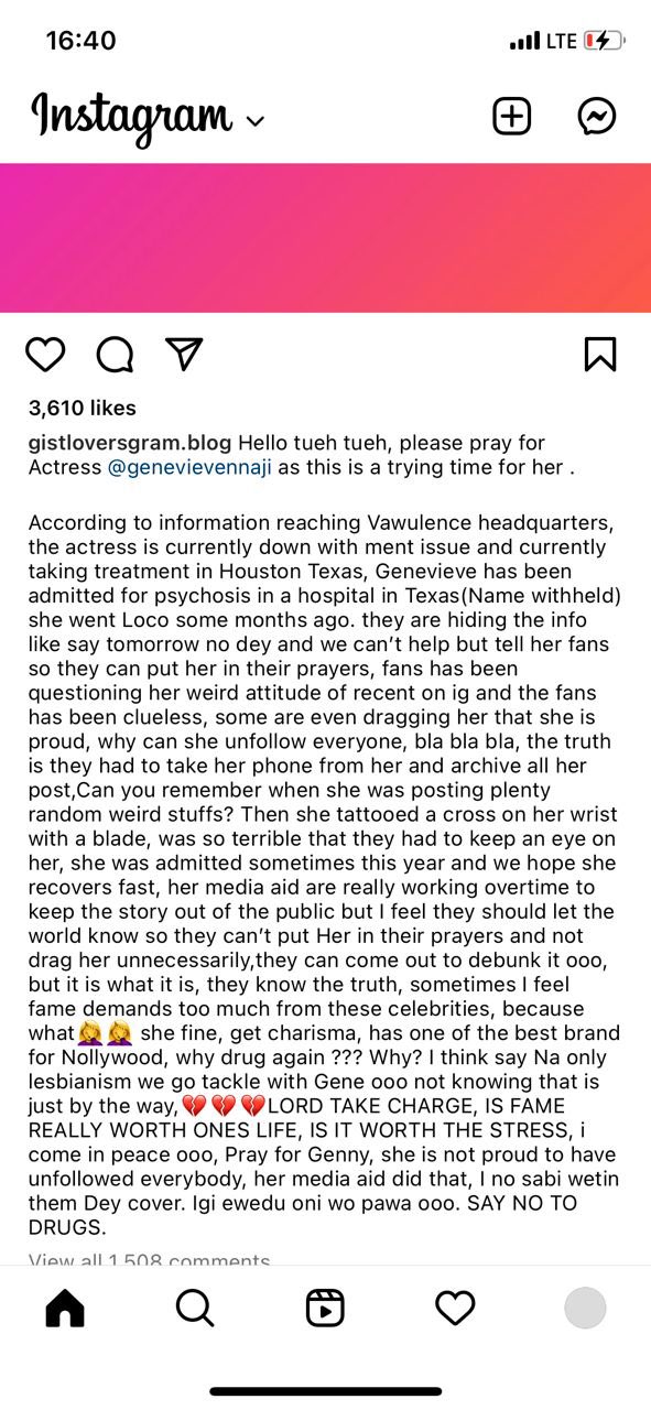 Actress Genevieve Nnaji Admitted In Texas Hospital with a mental case (Gistlover)