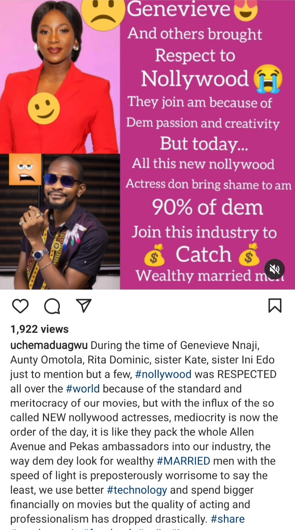 90% of new Nollywood actresses joined the industry to catch wealthy married men" Uche Maduagwu alleges