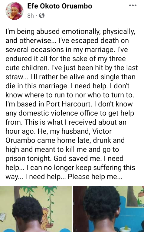 My husband wants to kill me" - Nigerian woman cries out for help over alleged domestic violence