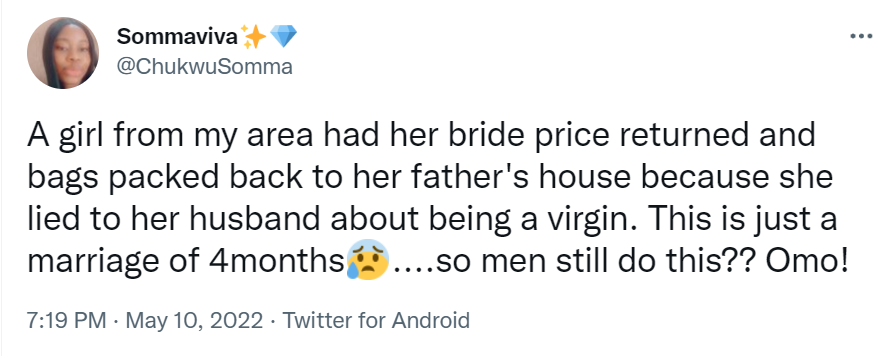 Man returns wife after 4 months of marriage for lying about being a virgin