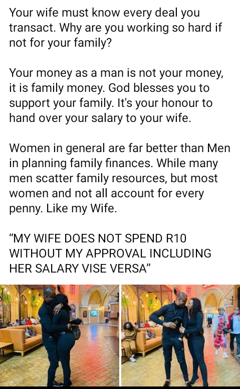 Your wife has a right to your phone and must know every deal you transact - South African pastor says