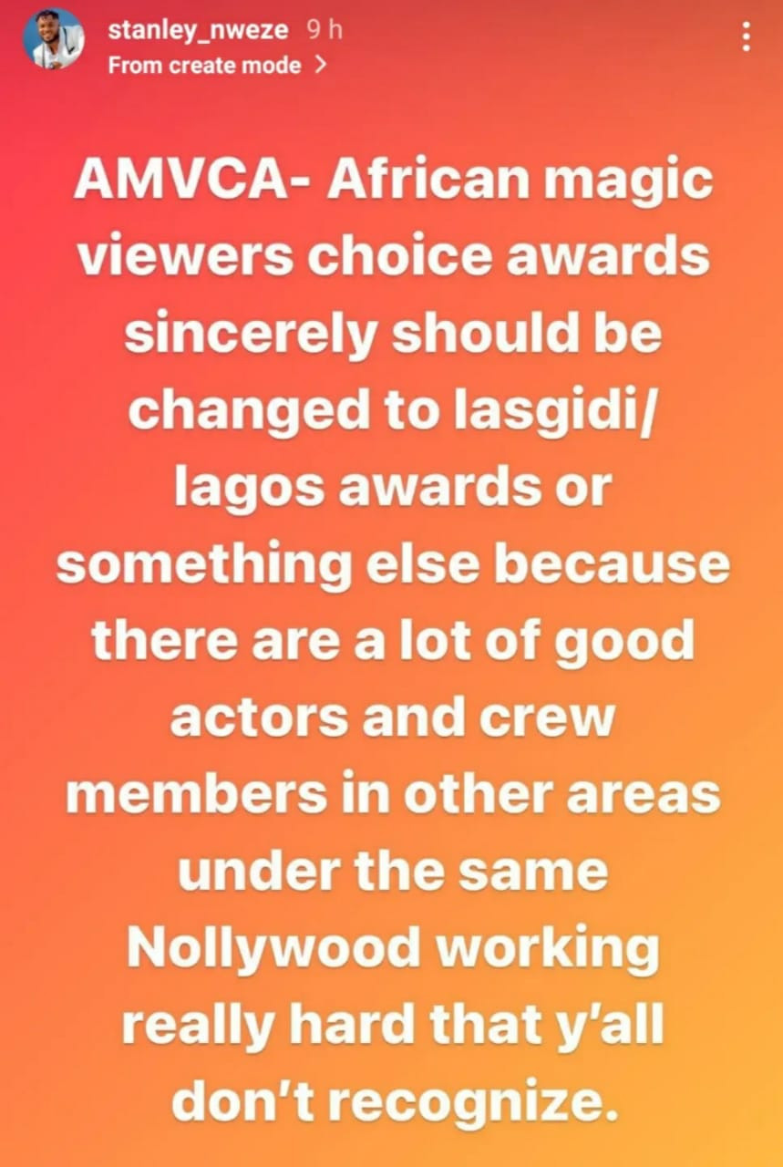 AMVCA should be changed to Lasgidi/Lagos awards - Actor Stanley Nweze makes case for Enugu and Asaba actors
