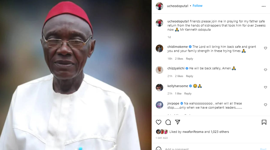 Join me in praying for his safe return - Actor Uche Odoputa reveals his father has been kidnapped for over two weeks