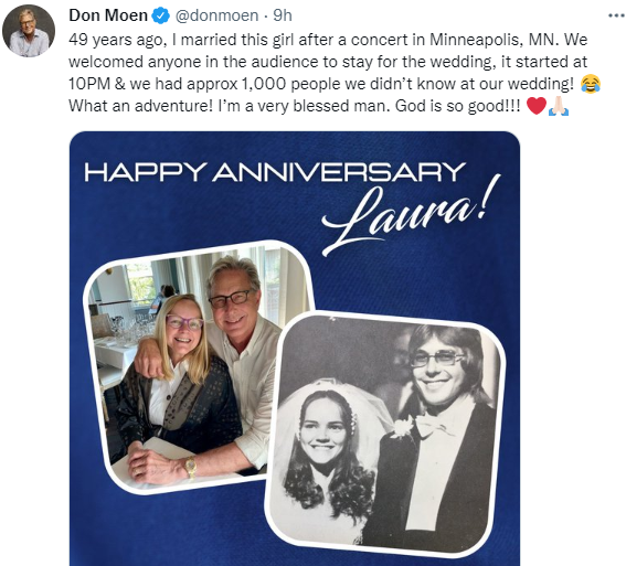 Gospel artiste, Don Moen, and wife celebrate 49th wedding anniversary