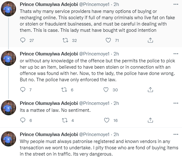 It is dangerous - Police PRO Olumuyiwa Adejobi warns against buying items from street traders as lady is arrested for buying stolen recharge card