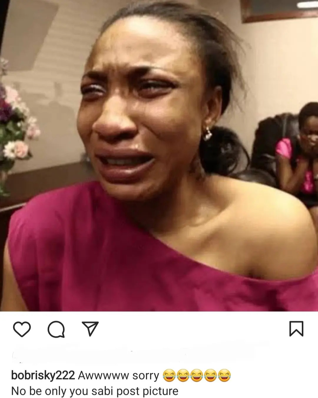 Bobrisky posts picture of Tonto Dikeh crying after she posted photo that showed him in unflattering light