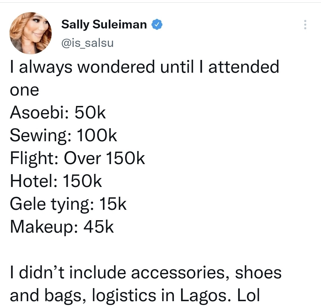 That's why I don't bother going out - BBNaija's Erica reacts after media personality, Sally Suleiman revealed she spent over N500K to attend a wedding in Lagos