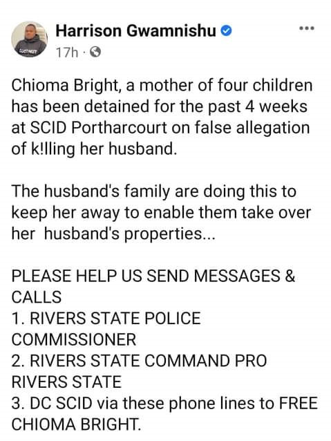 Police arrest woman accused of killing her husband in Rivers