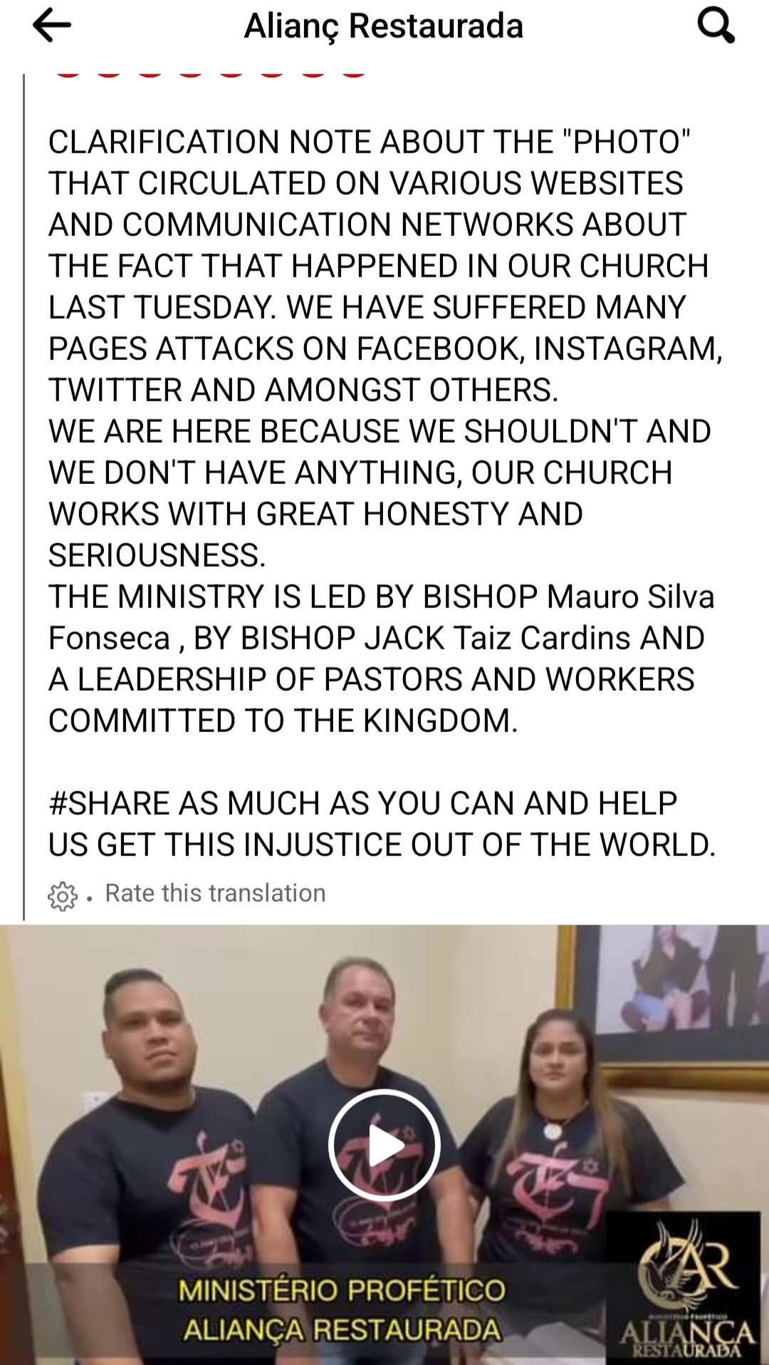 Church reacts to reports that their pastor made an ''infertile couple have intercourse" on the church altar for a child