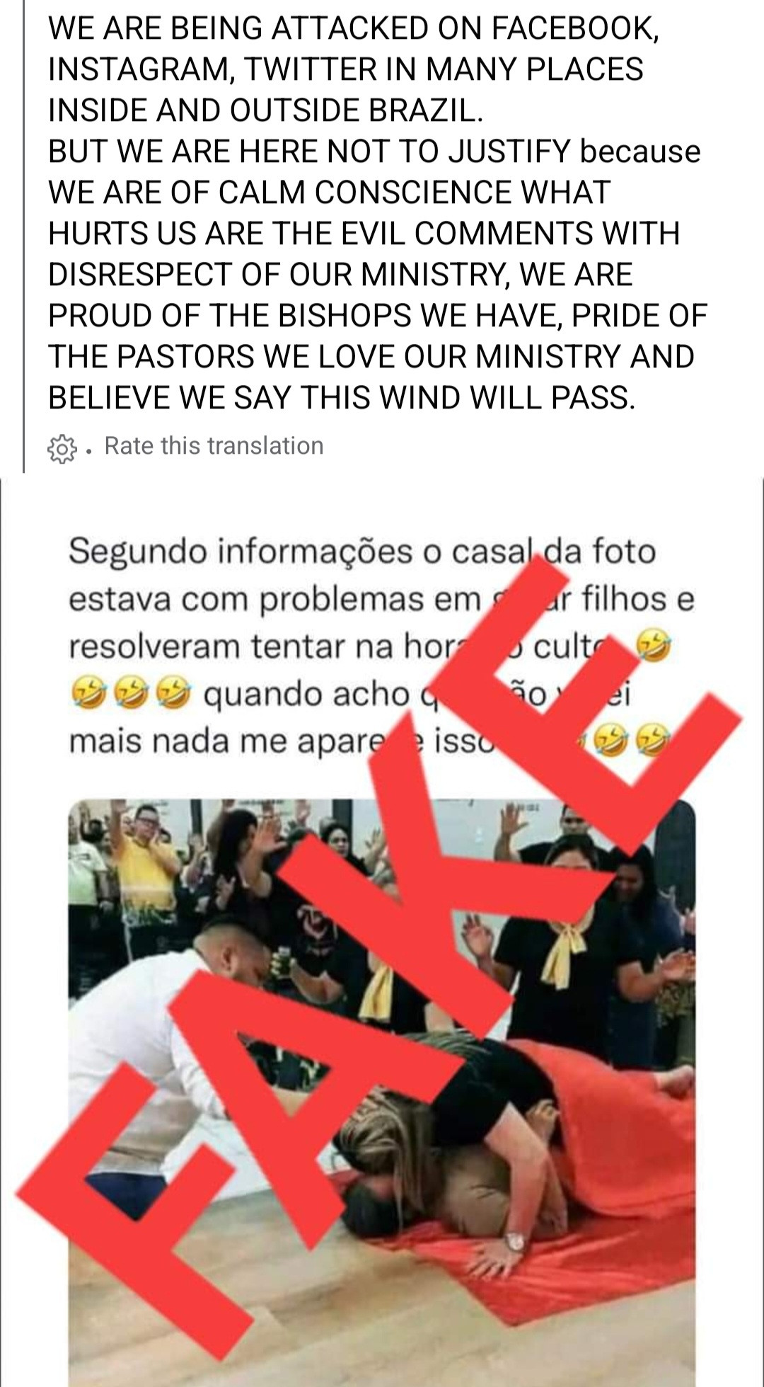 Church reacts to reports that their pastor made an ''infertile couple have intercourse" on the church altar for a child