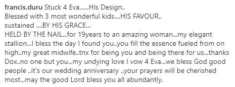 Actor Francis Duru and wife celebrate 19th wedding anniversary