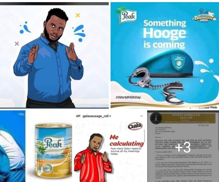 Popular Nigerian comedian, skit maker and content creator, Chukwuemeka Emmanuel popularly known as Oga Sabinus has threatened to sue peak milk over an alleged usage of his trademarked phrase, “Something hooge”.