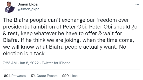 Peter Obi Should Forget About Presidency, You Can Never Win - IPOB