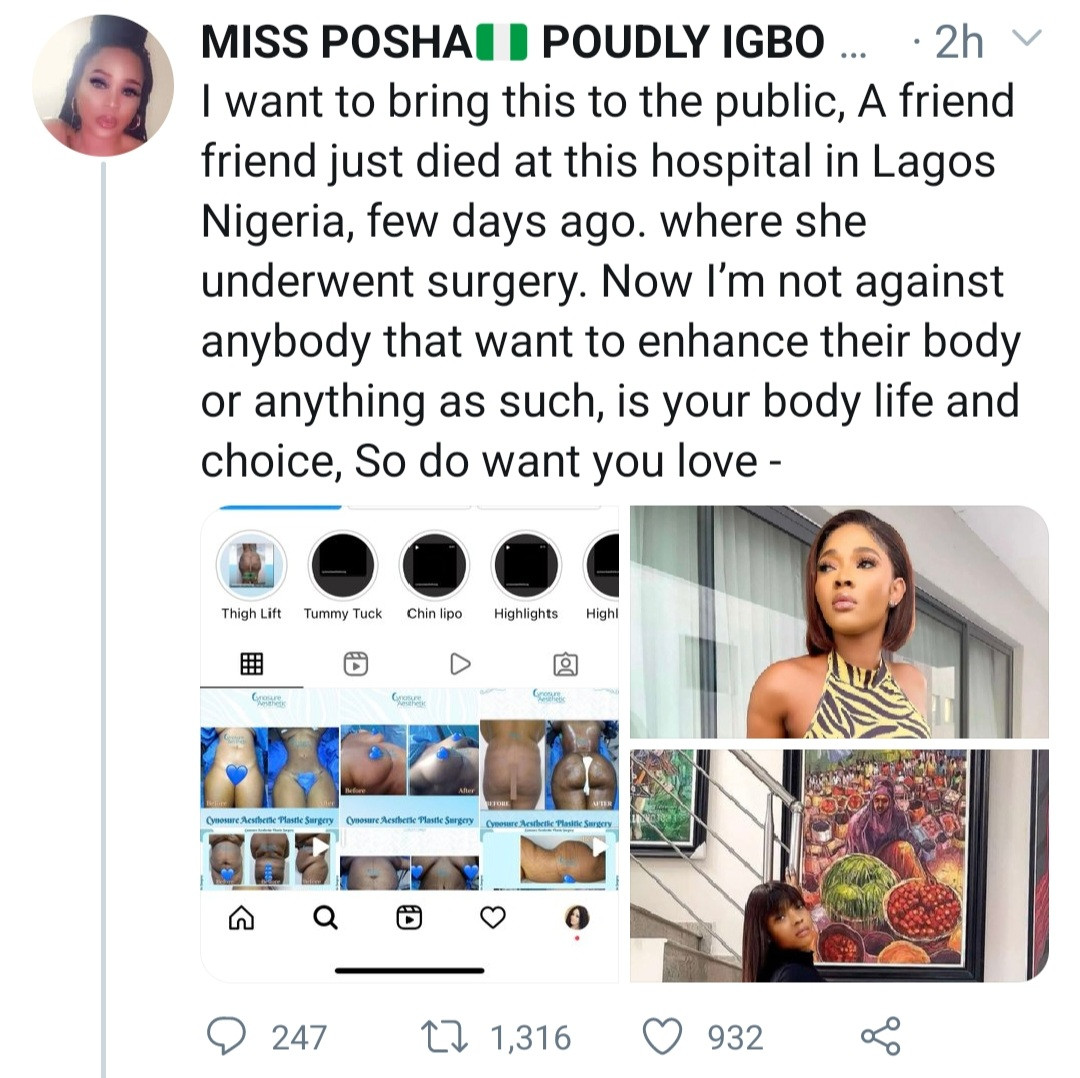 Friends mourn as woman dies in Nigerian clinic following 'botched cosmetic surgery'