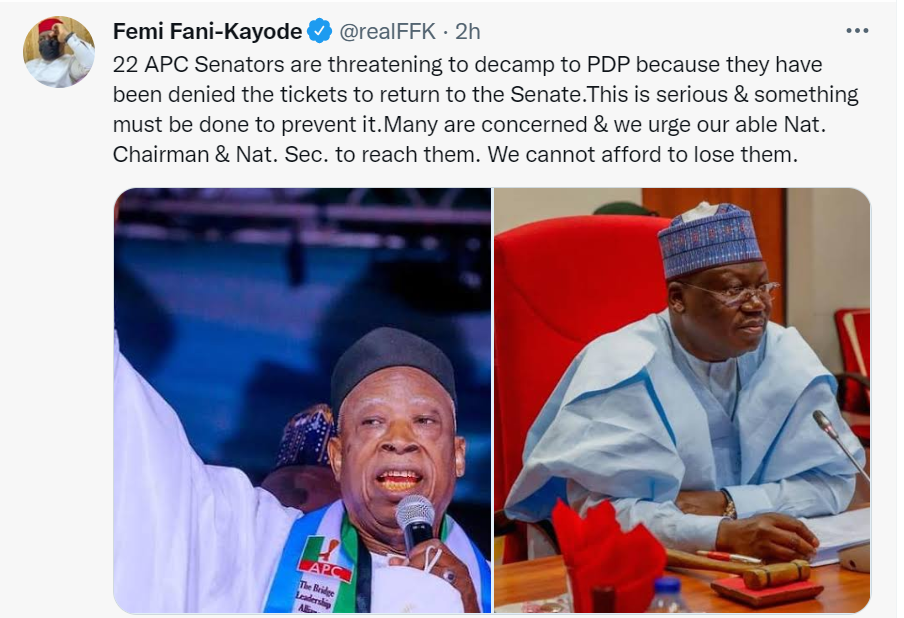 22 APC senators are planning to defect to PDP- Femi Fani-Kayode