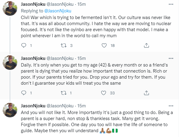 I make more in a month than my mum made a year when she worked in the NHS. But if she calls I drop everything and answer- Iroko TV boss writes after Twitter user said becoming self reliant takes control from Nigerian parents