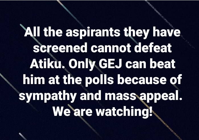 All the aspirants they have screened cannot defeat Atiku. Only Goodluck Jonathan can beat him at the polls -Dr John Idumange