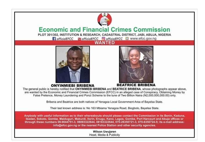 BREAKING: EFCC allegedly declare Baraza CEO, Miebi Bribena and wife wanted over N2 Billion Scam