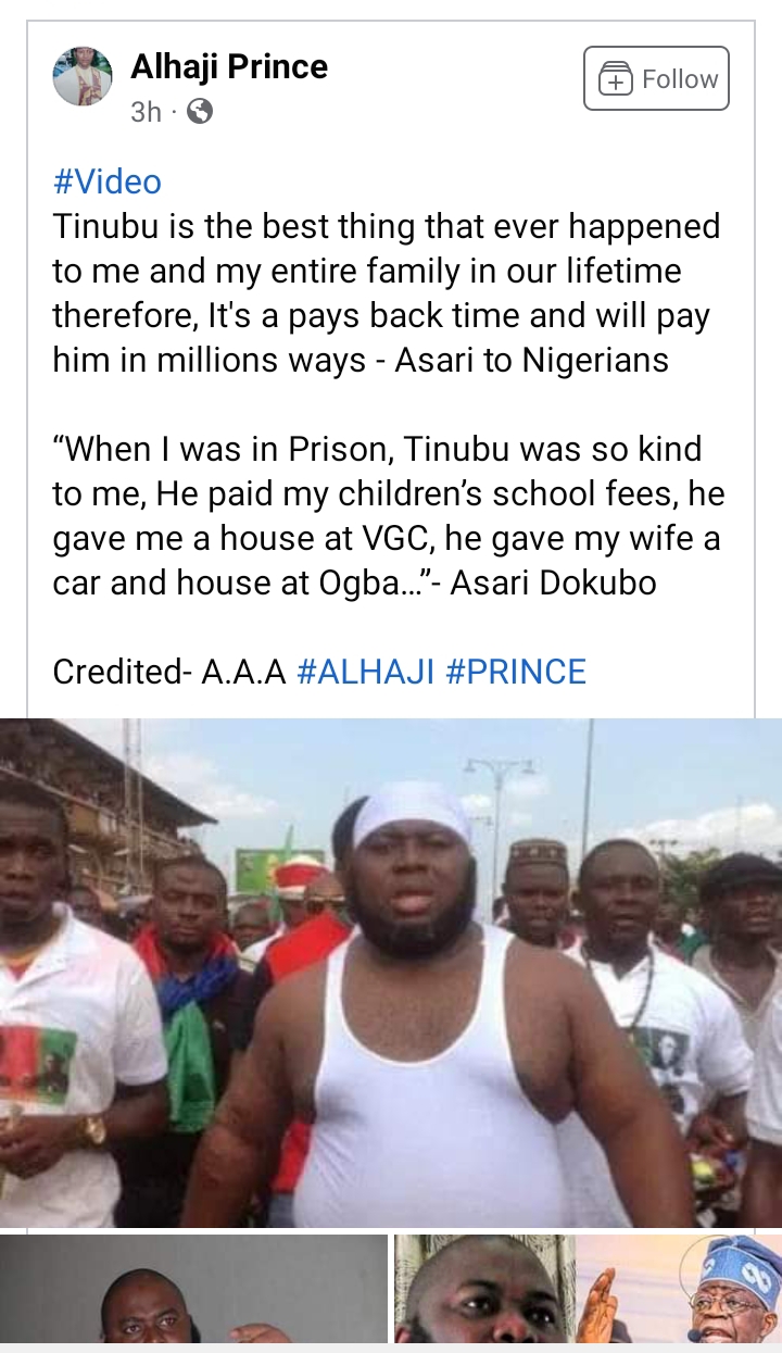 See what Asari Dokubo said about the APC  Presidential Candidate Tinubu saying he will always support him.