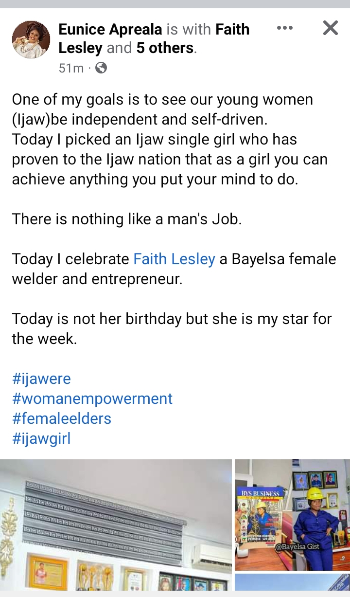 President Ijaw Women of America Celebrates Bayelsa Female welder and promise to............