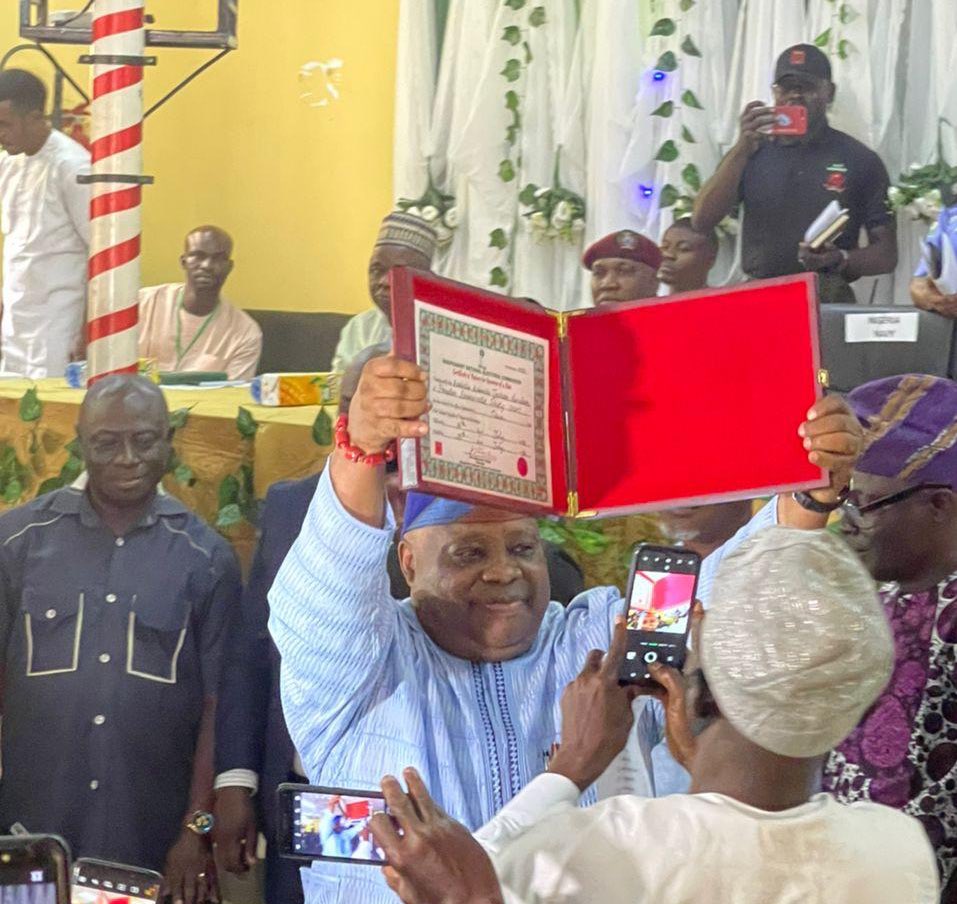 INEC Presents Certificate Of Return To Adeleke, Osun Governor-Elect