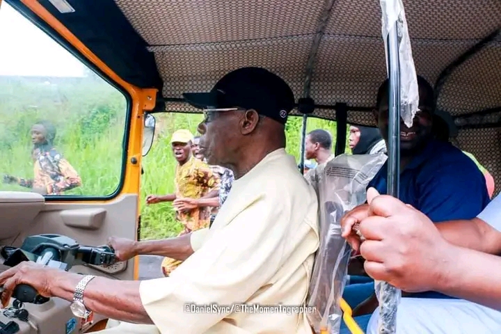 Former President Of Nigeria, Olusegun Obasanjo Spotted Driving Keke Napep