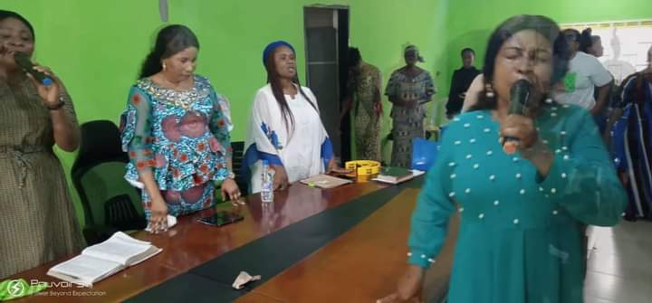 The wife of the founder Pastor Reuben Initiative For Good Leadership And Accountability Mrs Mercy Reuben attends the usual Prayer and fasting program Organize by the women wing of the Initiative led by Pst Esther Saiyou Martins at the National Secretariat of the Initiative.