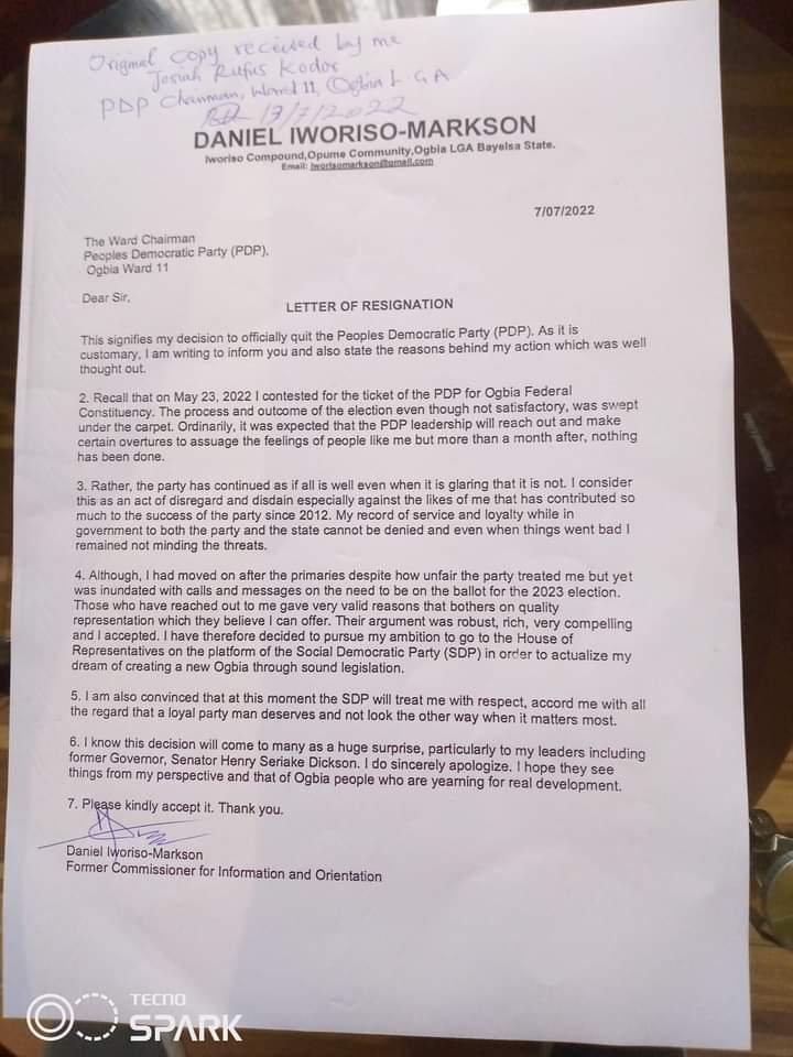 Breaking News: Another very close commissioner to former Governor of Bayelsa State dumps PDP