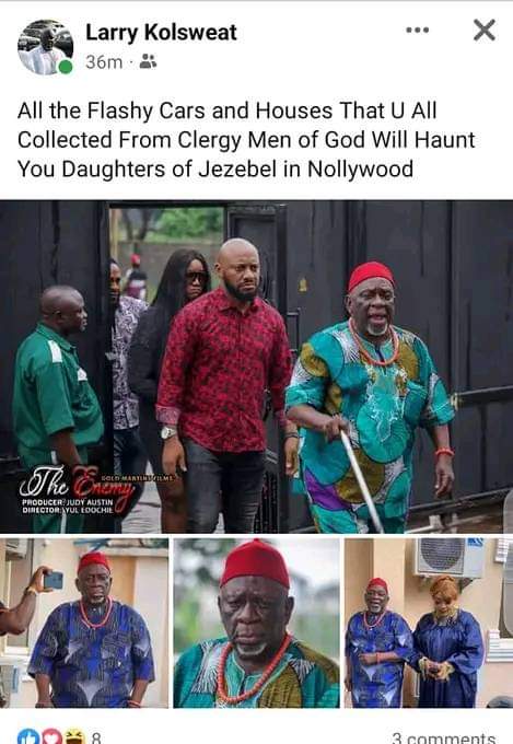 Actor Larry kolsweat took to his Facebook account to sub actresses who made it to GLB list on apostle Suleiman scandal