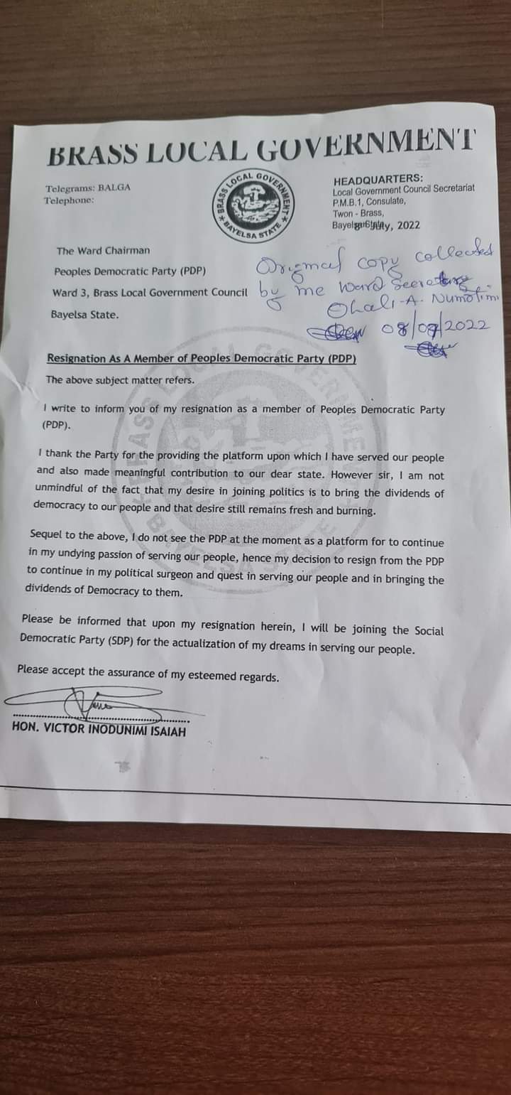 BREAKING. Local Government Chairman in Bayelsa State Dumps PDP