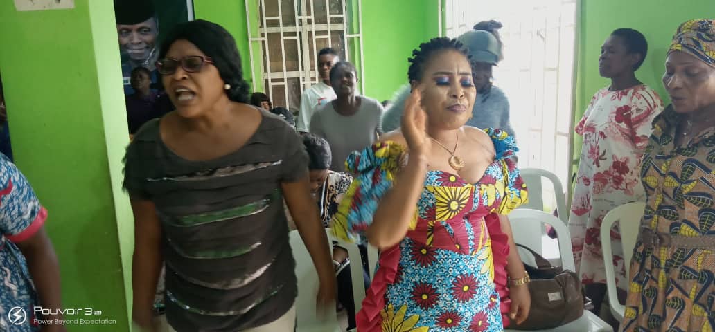 The wife of the founder Pastor Reuben Initiative For Good Leadership And Accountability Mrs Mercy Reuben attends the usual Prayer and fasting program Organize by the women wing of the Initiative led by Pst Esther Saiyou Martins at the National Secretariat of the Initiative.