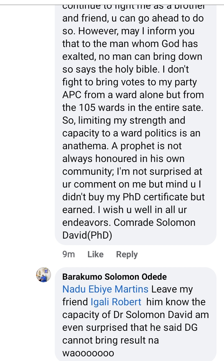 JUST IN: Comrade Solomon David (PhD) replies Robert