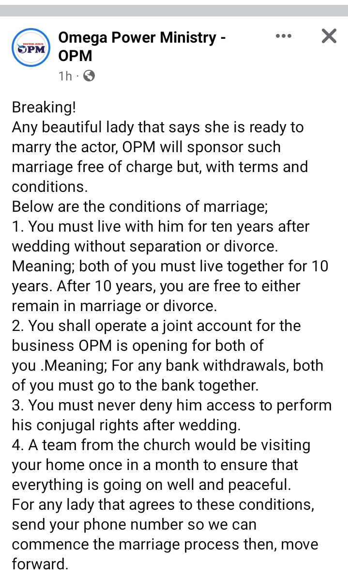 BREAKING NEWS: CHIBUZOR OF OPM GIVES CONDITIONS TO ANY LADY THAT DESIRES TO MARRY THE NOLLYWOOD VETERAN, KENETH