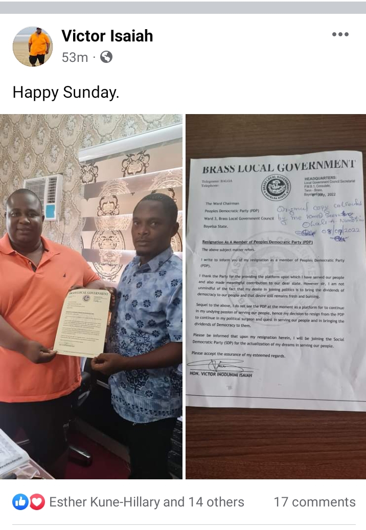 BREAKING. Local Government Chairman in Bayelsa State Dumps PDP