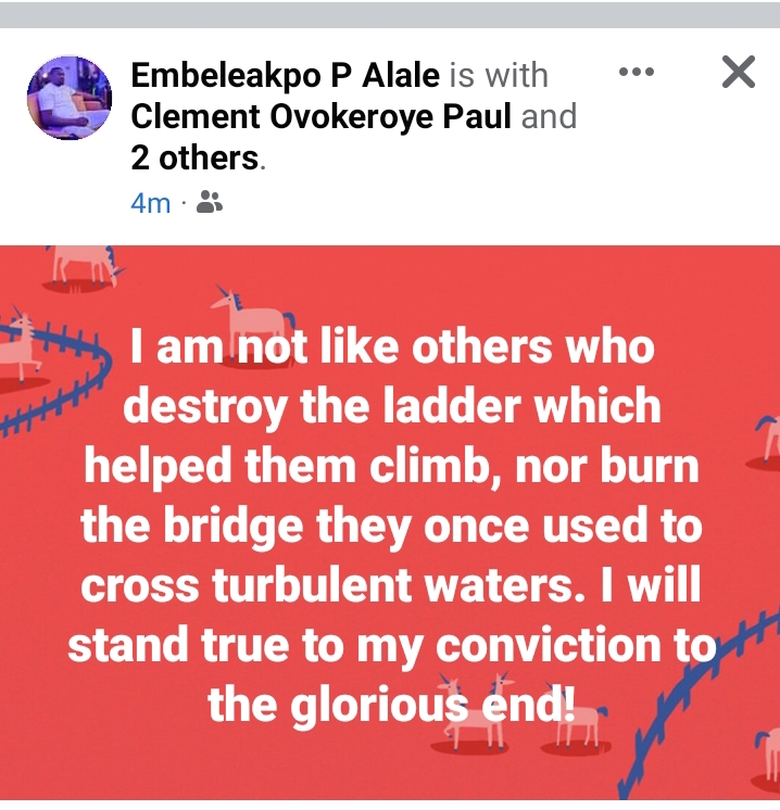 JUST IN: Sagbama LGA Chairman Hon. Embeleakpo P Alale urges followers to appreciates leaders who help them in time of need