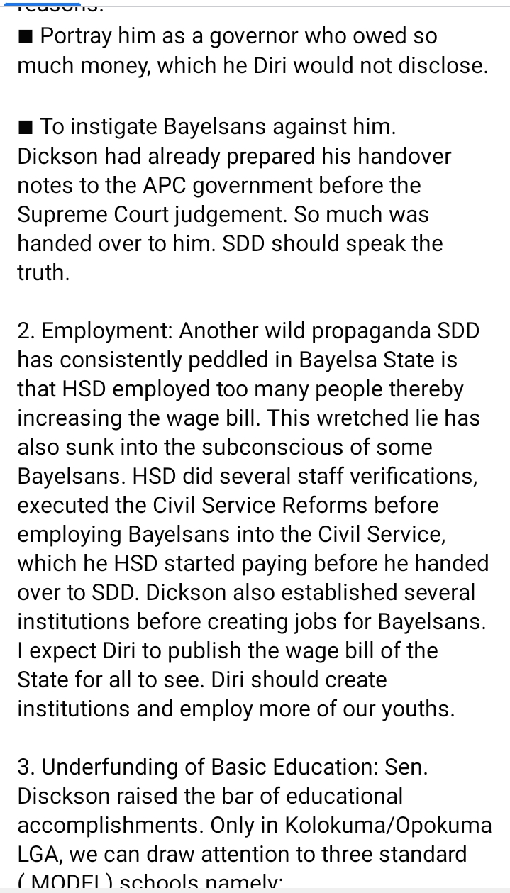 GOV. DIRI: STOP THE PROPAGANDA WAR AGAINST SEN. DICKSON  (Dr. John Idumange