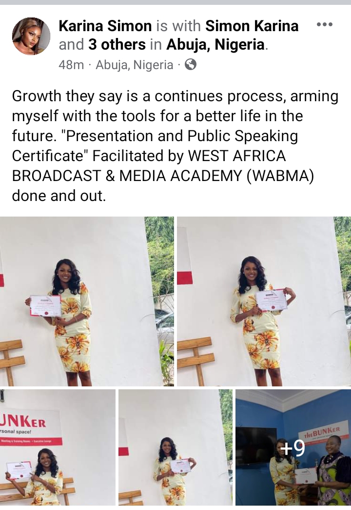 Miss Nollywood 2022 Karina Simon bags Certificate of public speaking from (WABMA)