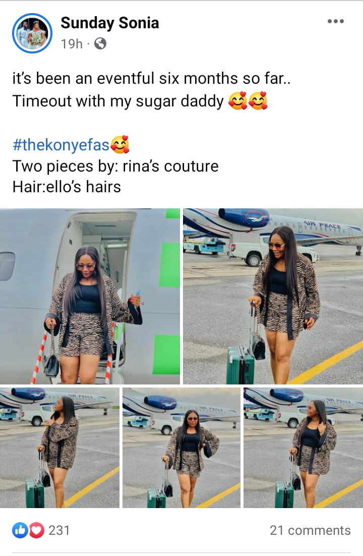 Get yourself a sugar daddy that spoils you like mine” Ex Miss Nollywood Sonia Sunday Konyefa