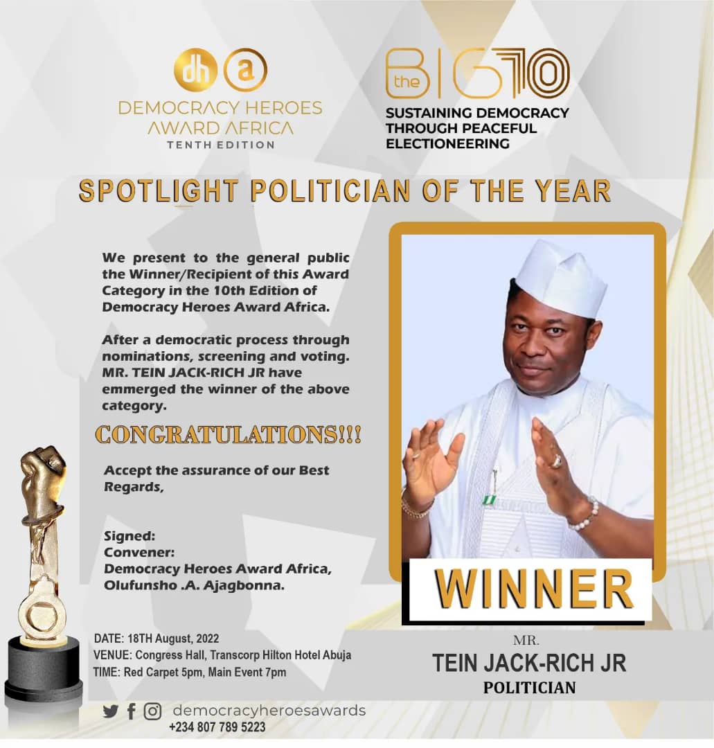 Jack Rich Floors Osinbajo, Yahaya Bello, Wike To Emerge Democracy Spotlight Politician Of 2022