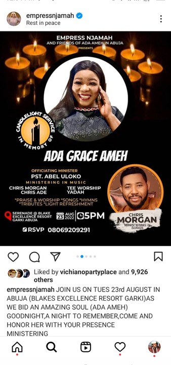 Empress Njamah, Friends Hold Candle Night For Ada Ameh: Chris Morgan To Minister - Celebrities