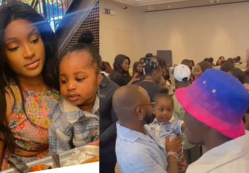 Singer Davido seen in public for the first time with his two-year-old son, Dawson, with UK-based makeup artiste Larissa London (video)