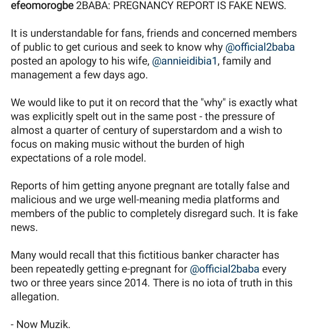 It's totally false and malicious''- 2face Idibia debunks rumour he got a banker pregnant