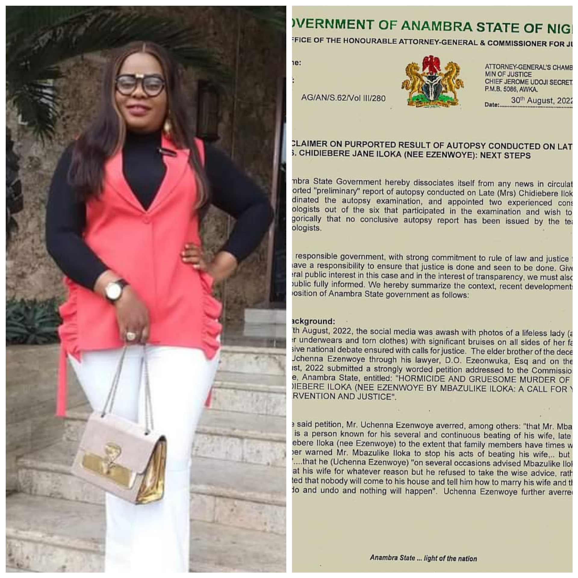 Alleged domestic abuse: Anambra State Govt dissociates self from purported result of autopsy conducted on late Chidiebere Iloka