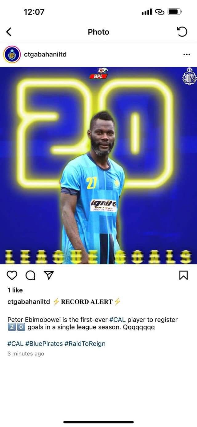 ASIAN CLUB CELEBRATE BAYELSA BORN FOOTBALLER  PETER EBIMOBOWEI TWENTY GOALS RECORD