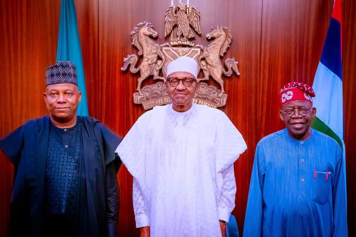 President Buhari receives in audience Asiwaju Bola Ahmed Tinubu and his running mate Senator Kashim Shettima in State House