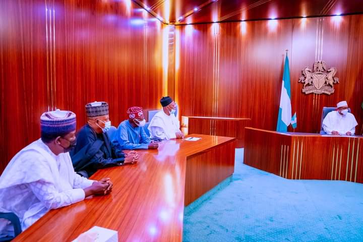 President Buhari receives in audience Asiwaju Bola Ahmed Tinubu and his running mate Senator Kashim Shettima in State House